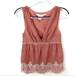 Studio M cotton tank‎ top ivory eyelet detailing